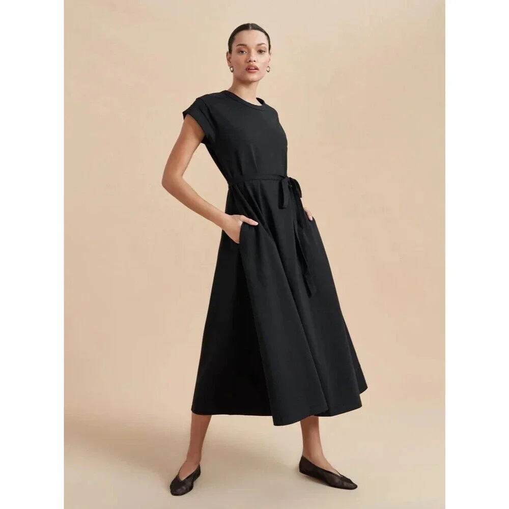 La Ligne New York Andie Dress Washed Out Black Organic Cotton XS $225 NO BELT